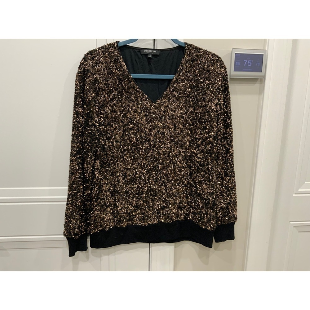 LAFAYETTE Sequin Embellished Long Sleeve V neck top